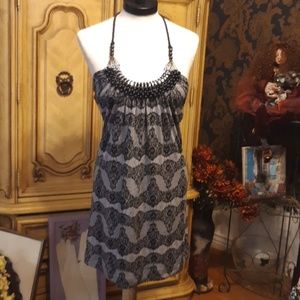 Womens Black Dress sz Sm Statement Beaded Necklace front B2 AUDREY ANN